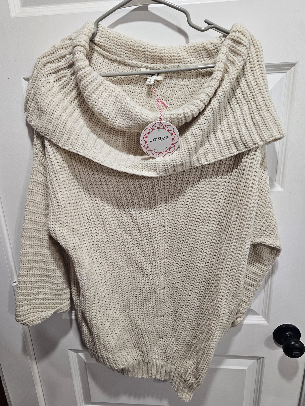 Umgee Cream Batwing Cowl Neck Sweater